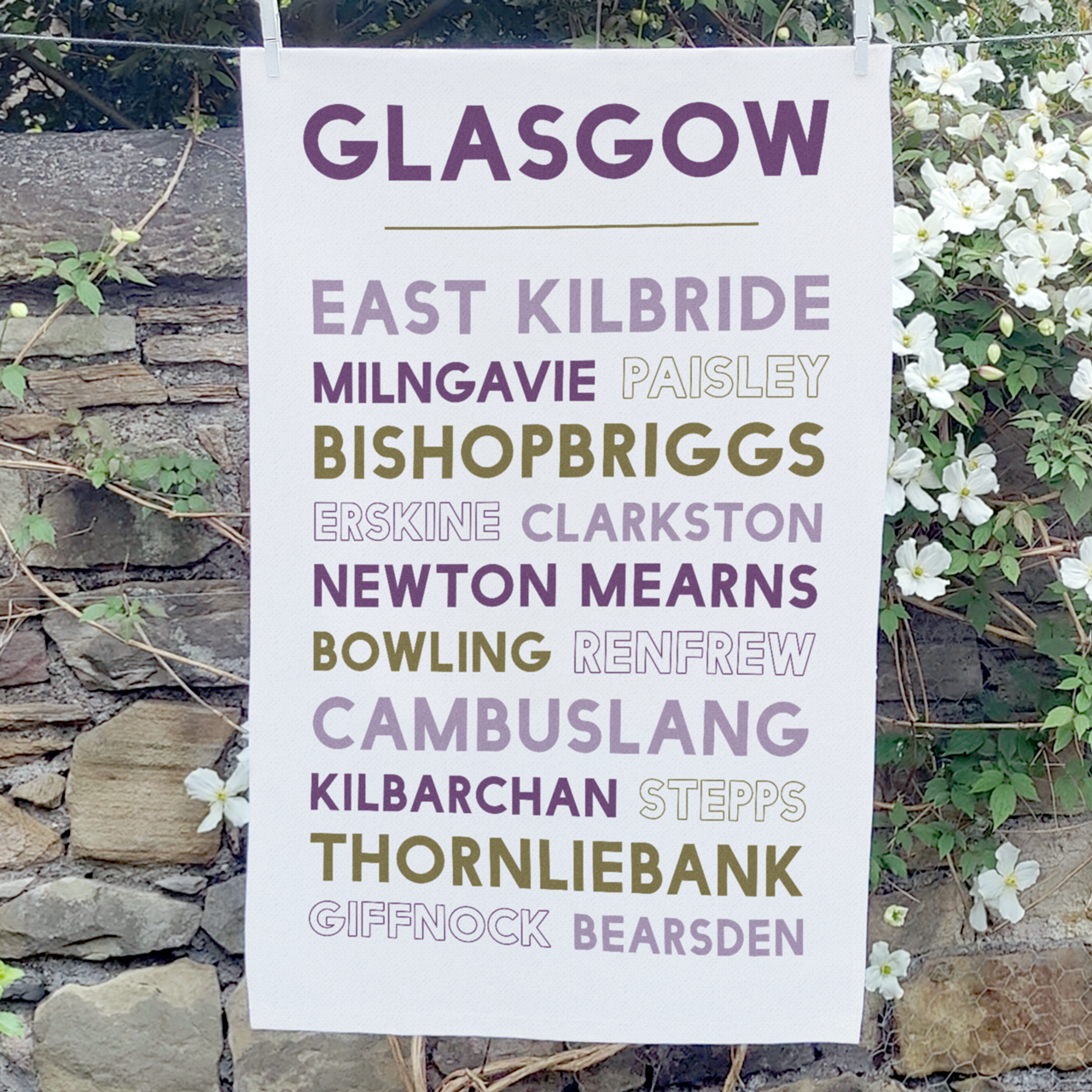 Greater Glasgow tea towel on washing line
