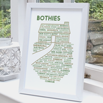 Scotties bothies print white frame freestanding