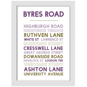 Byres Road print white frame