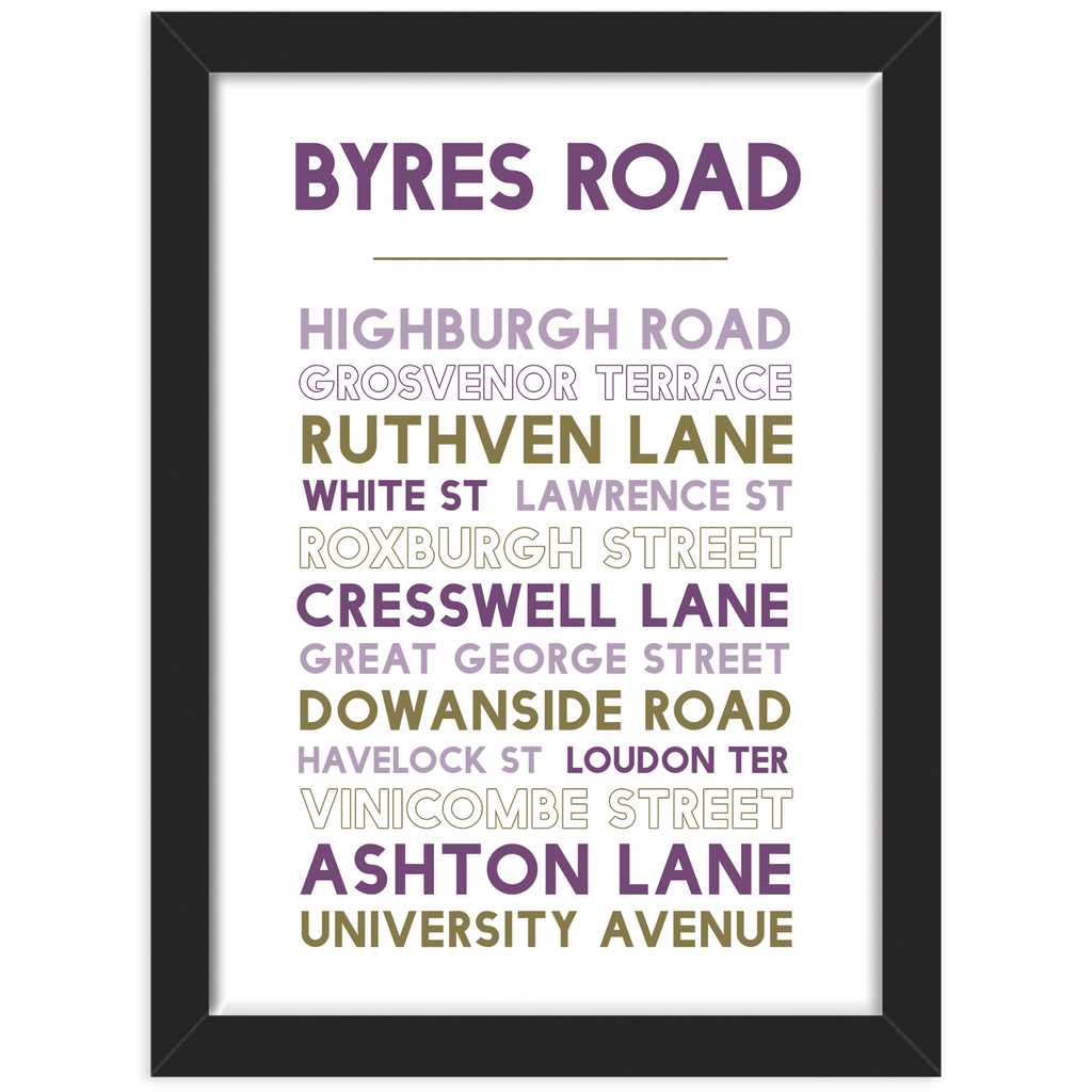 Byres Road print black frame