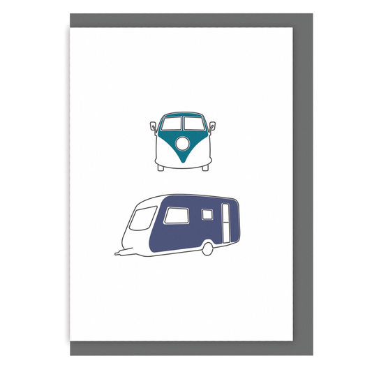Camping greetings card camper van caravan illustrations