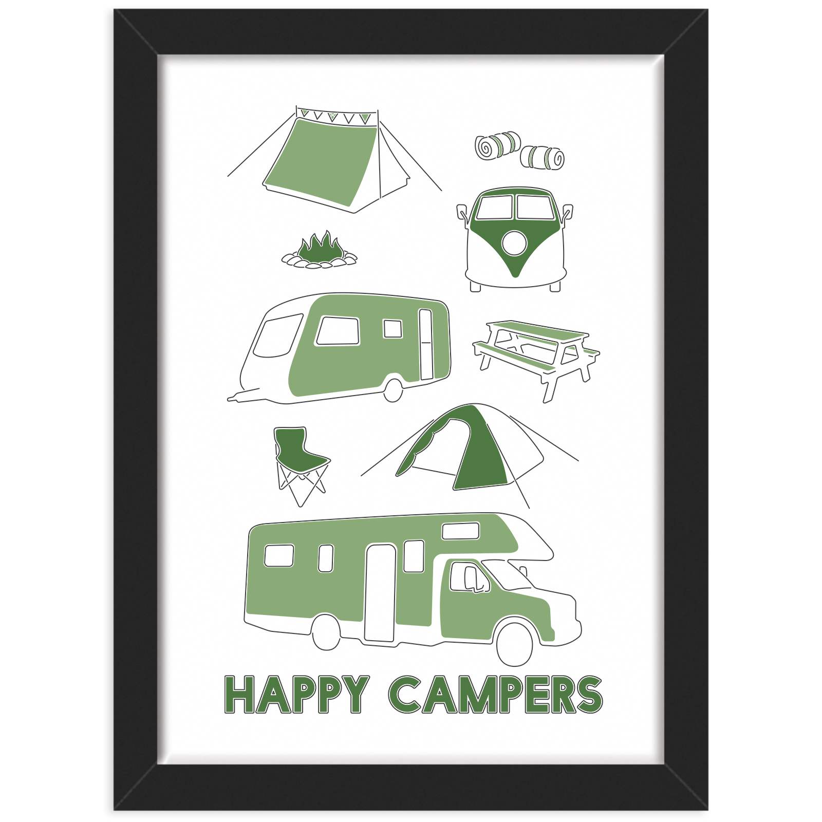 Camping print black frame
