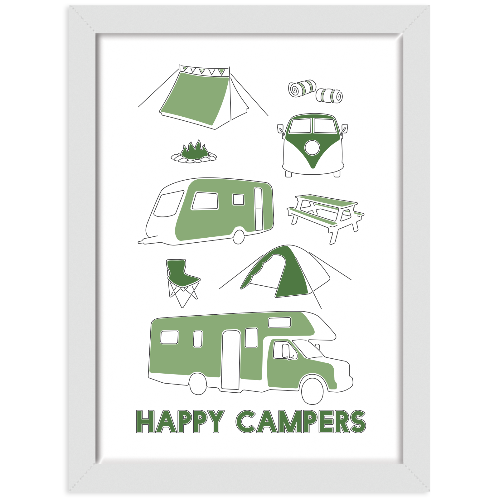 Camping print white frame