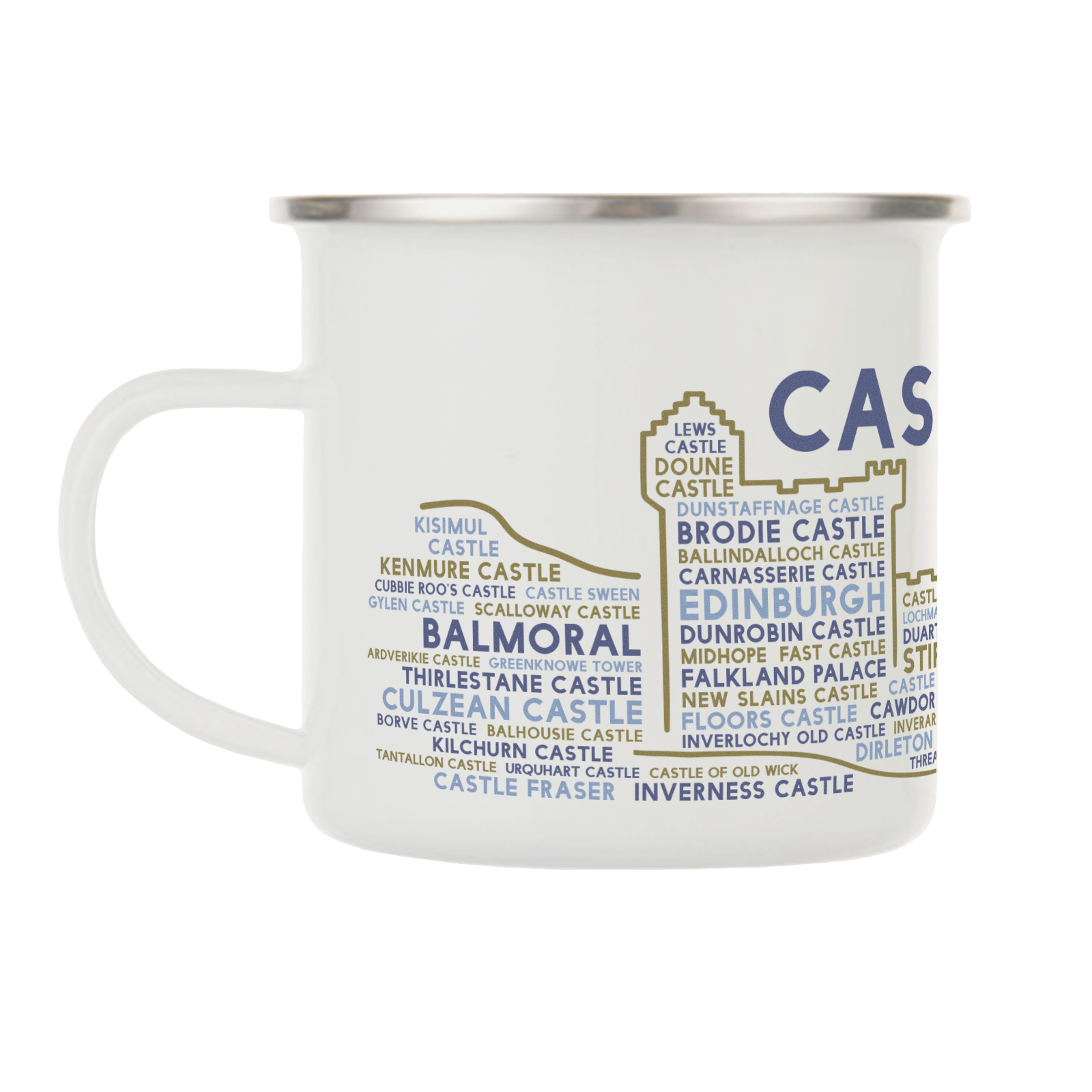Scottish Castles enamel mug left