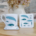 Fishing mug and coasters