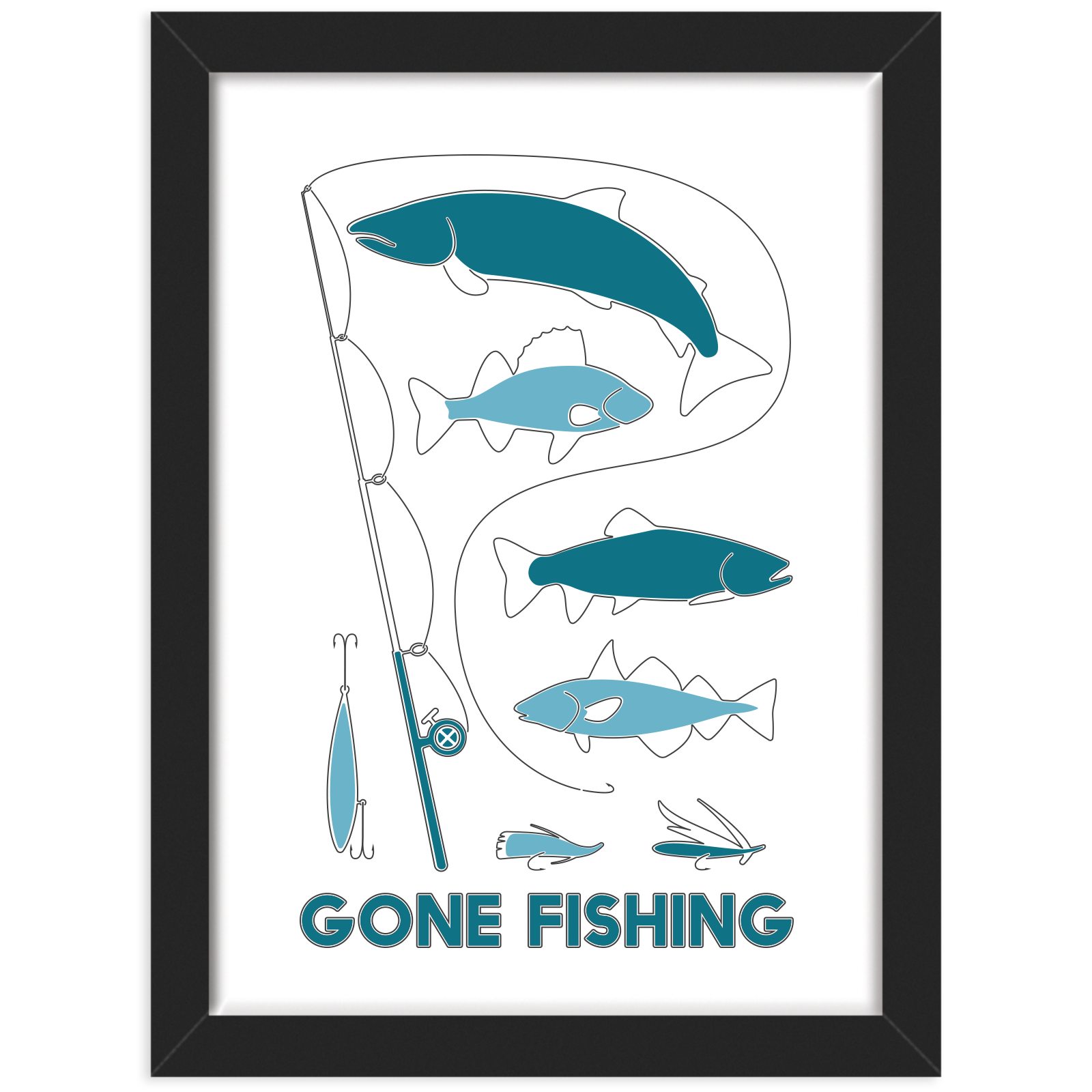 Fishing print black frame