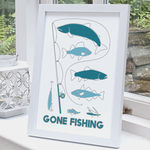 Fishing print white frame standing