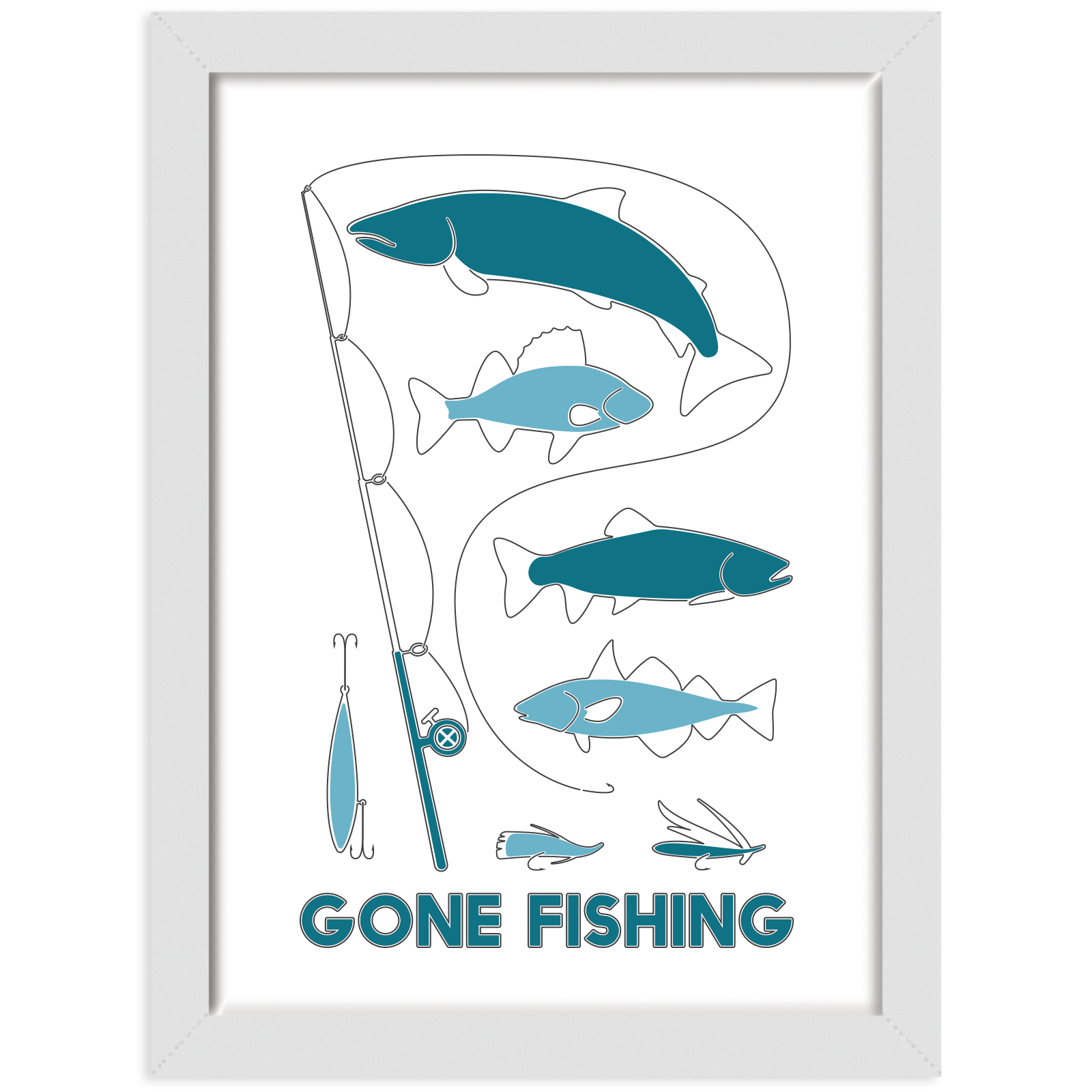 Fishing print white frame