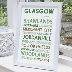 Glasgow print white frame standing