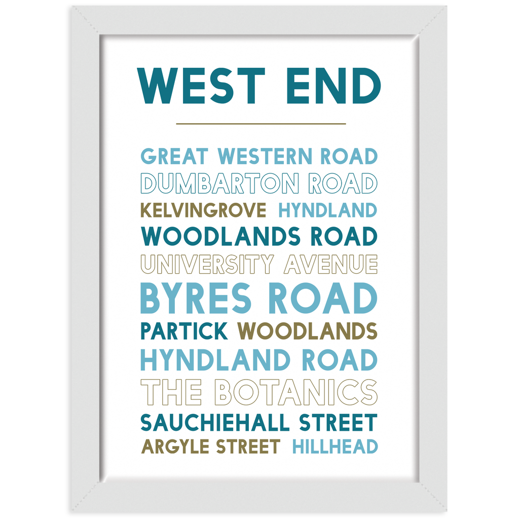 Glasgow west end print white frame