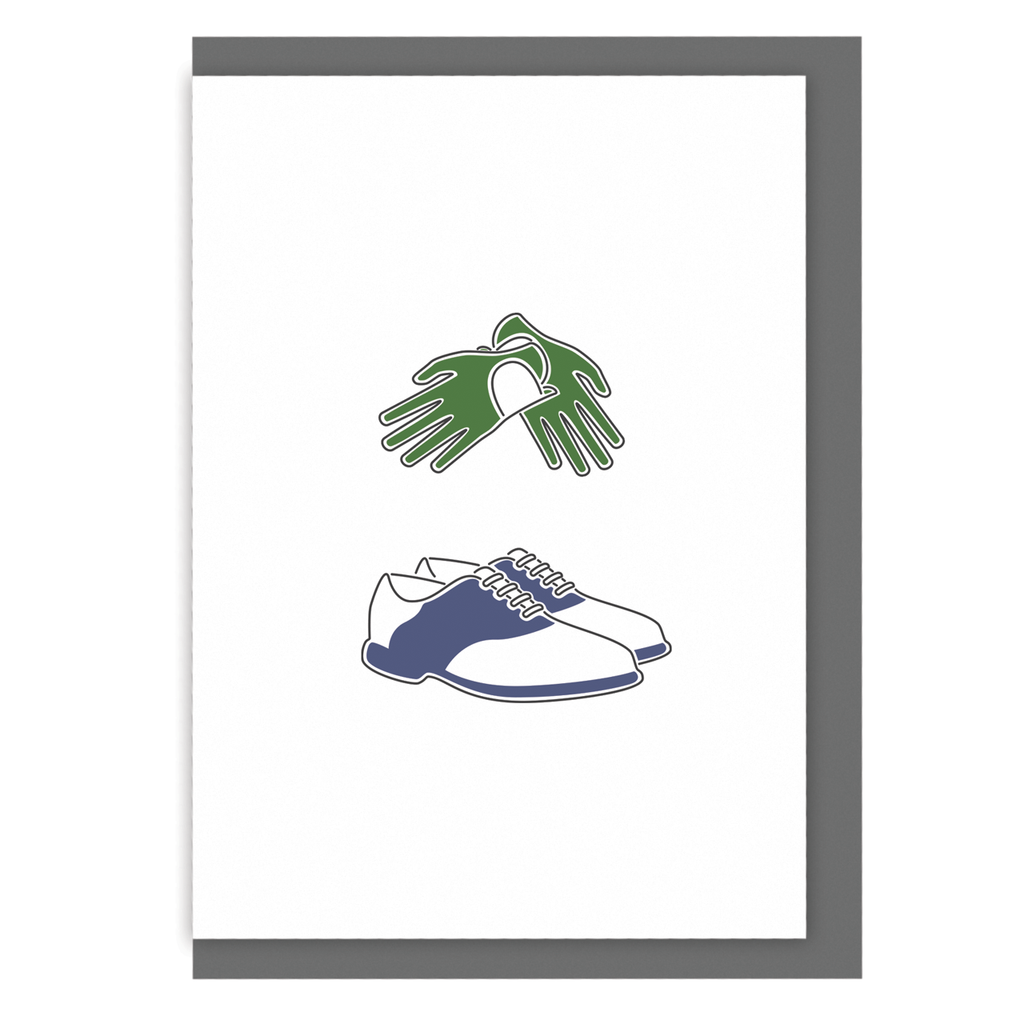 Golf greetings card golf shoes and golf gloves