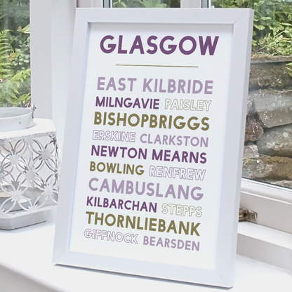 Glasgow print white frame standing