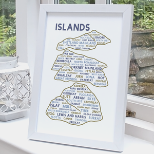 Scottish islands print white frame standing