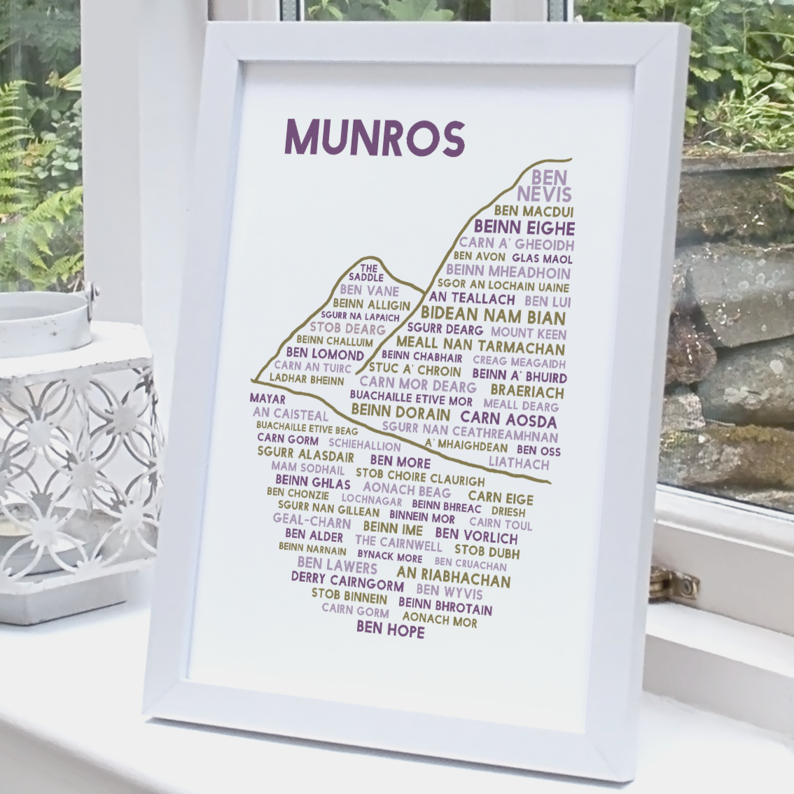 Munros mountains print white frame standing