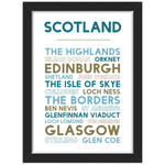 Scotland Attractions print in black frame